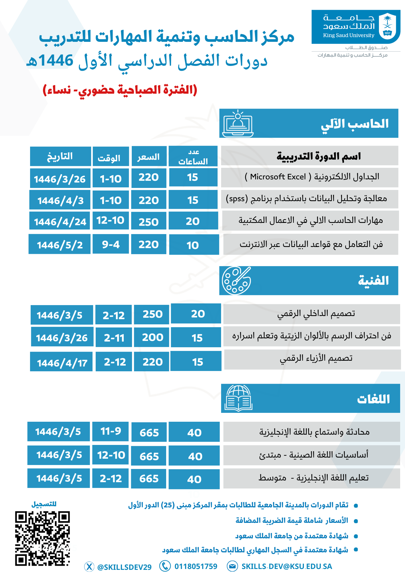 دورات مركز الحاسب وتنمية للتدريب للفصل الدراسي الاول 1446